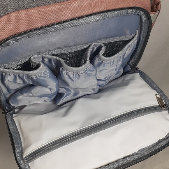 Upsimples Diaper Bag Pink Gray Backpack with‎ USB Charging Port Thermal Pockets - Picture 5 of 13